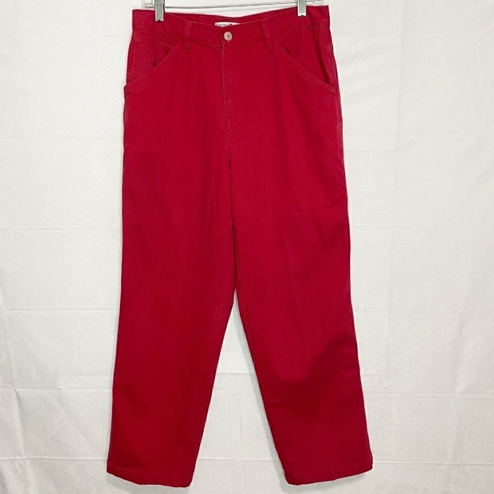 Vtg Tommy Hilfiger Red High Waisted Straight Carpenter Jeans Sz 10 (30x29) Y2K